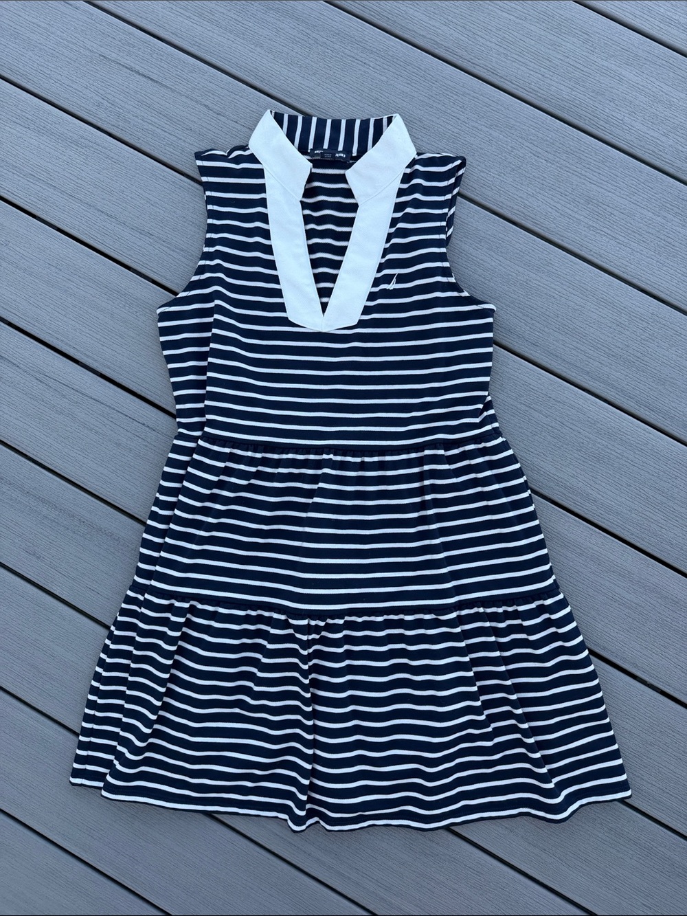 Nautica Navy and White Striped Sleeveless Dress